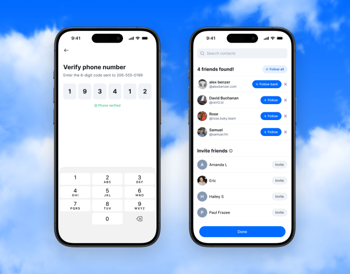 اسکرین‌شات‌هایی که قابلیت تطبیق مخاطبین Bluesky را نشان می‌دهند