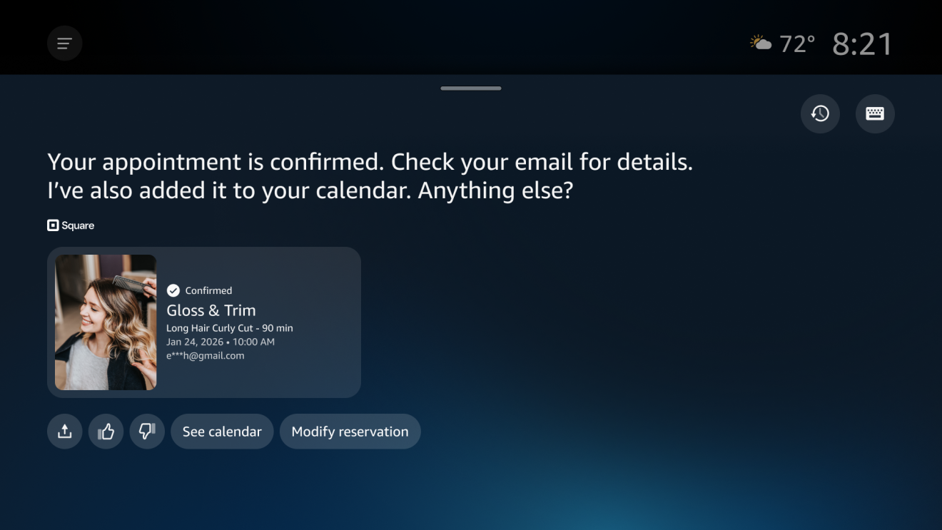 نمایش اسکرین‌شات از دستیار دیجیتال الکسا پلاس در تلویزیون آمازون
